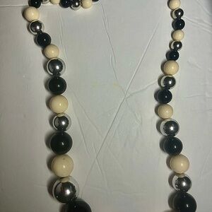 Chic Black, Silver, and Cream Beaded Necklace